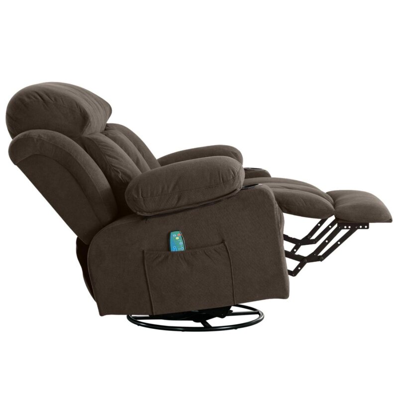Sumyeg Swinging massage heated Recliner chair Brown Velvet Upholstered Swivel Massage chair - Image 8