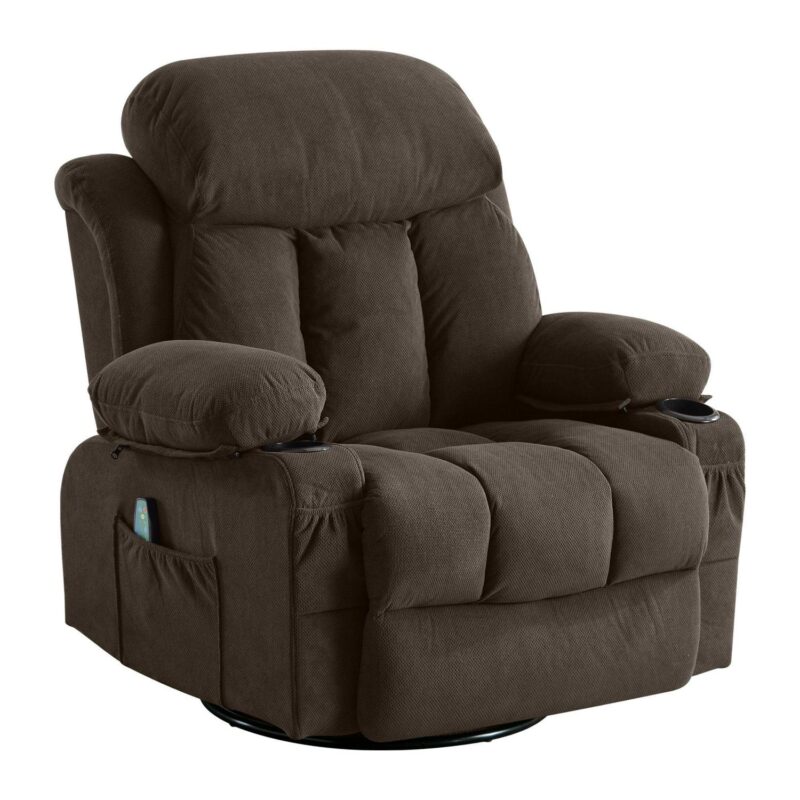Sumyeg Swinging massage heated Recliner chair Brown Velvet Upholstered Swivel Massage chair