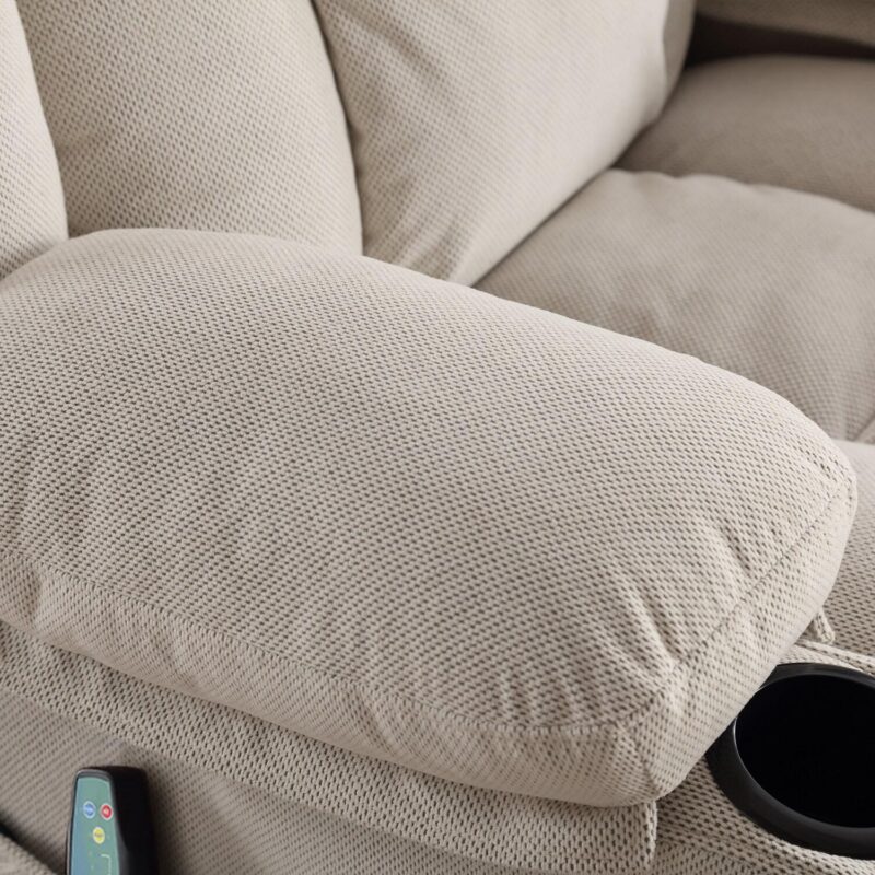 Sumyeg Swinging recliner massage heated sofa Beige Velvet Upholstered Swivel Massage chair - Image 8