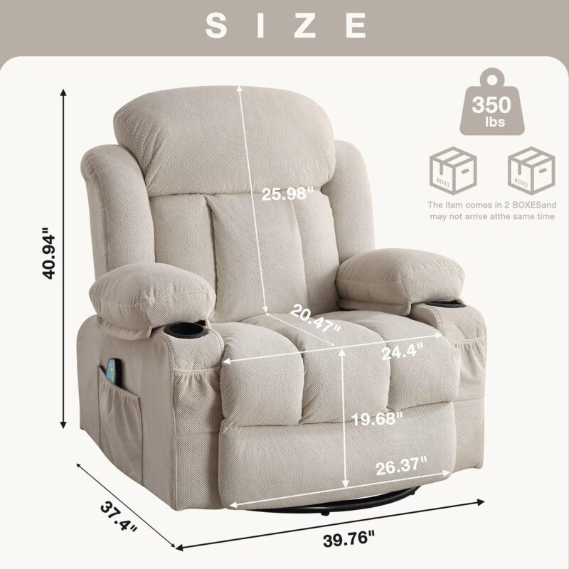 Sumyeg Swinging recliner massage heated sofa Beige Velvet Upholstered Swivel Massage chair - Image 5
