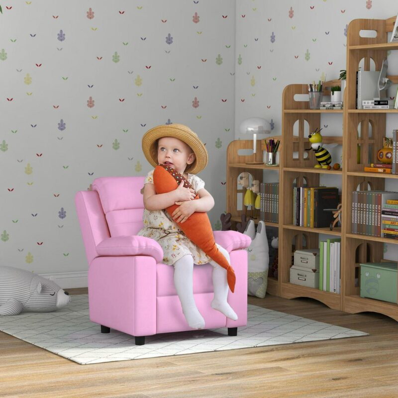 Sumyeg Toddler Leather Sofa Lounge Chair Pink Faux leather Upholstered Recliner - Image 3