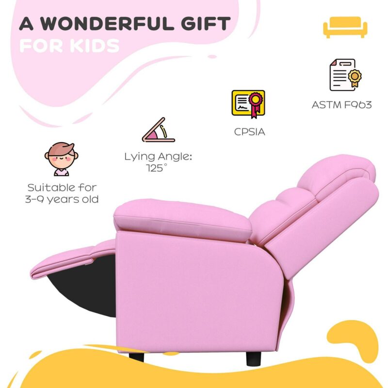 Sumyeg Toddler Leather Sofa Lounge Chair Pink Faux leather Upholstered Recliner - Image 5