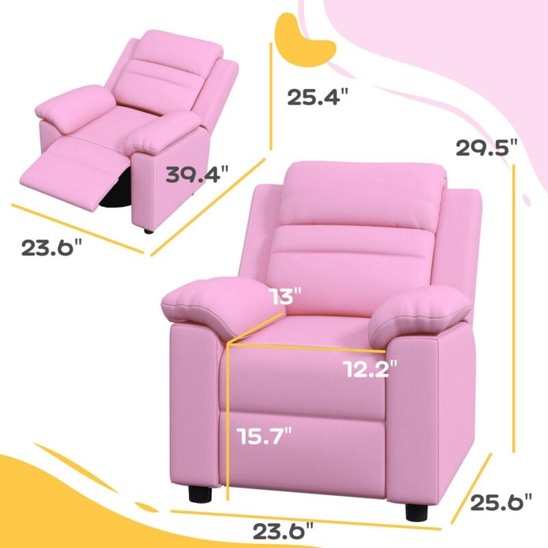Sumyeg Toddler Leather Sofa Lounge Chair Pink Faux leather Upholstered Recliner - Image 7