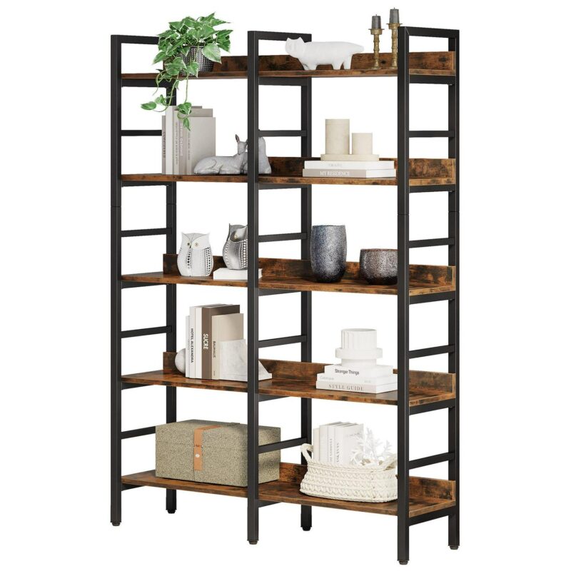 Tribesigns Brown Metal 5 -Shelf Ladder Bookcase ( 47.24-Inches W x 70.87-Inches H x 11.81-Inches D ) Unfinished