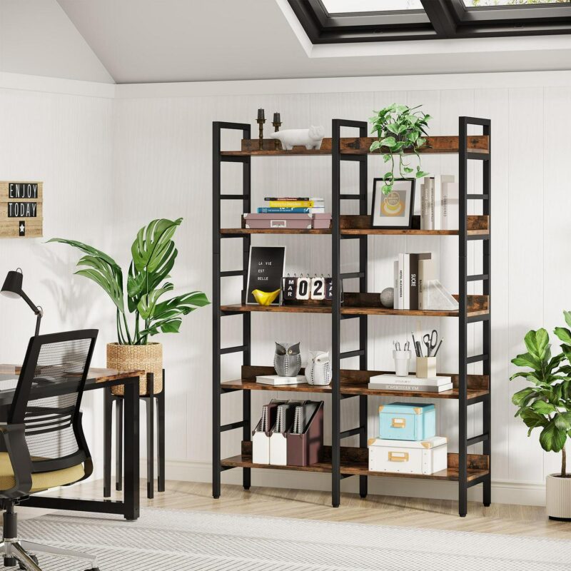 Tribesigns Brown Metal 5 -Shelf Ladder Bookcase ( 47.24-Inches W x 70.87-Inches H x 11.81-Inches D ) Unfinished - Image 13
