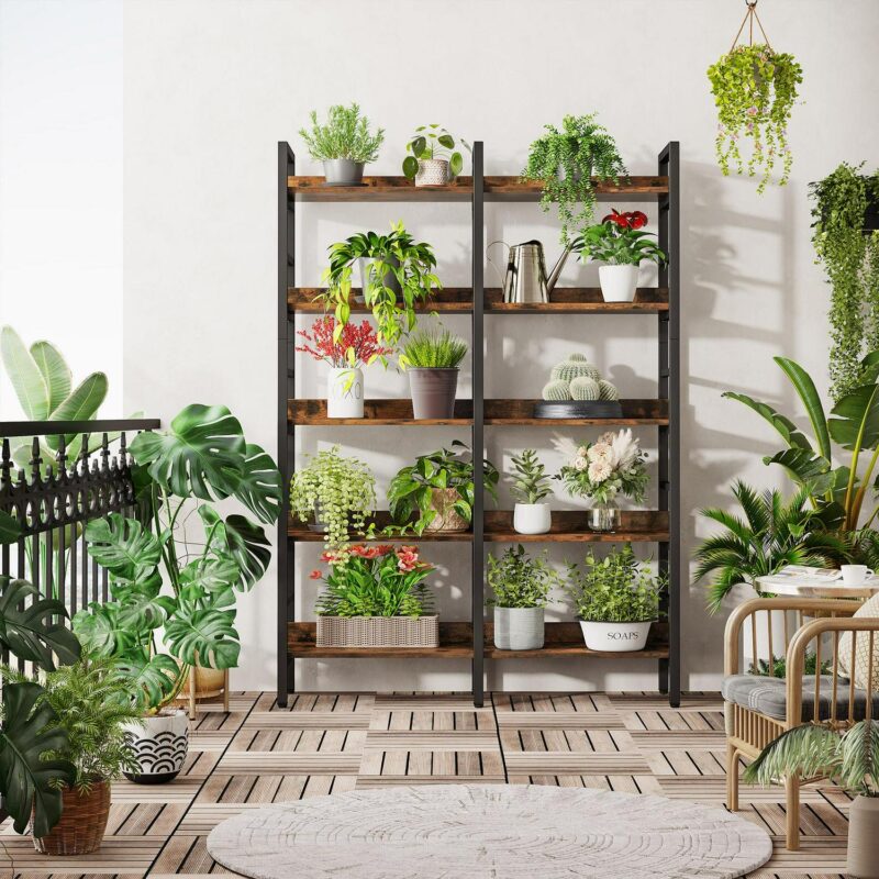 Tribesigns Brown Metal 5 -Shelf Ladder Bookcase ( 47.24-Inches W x 70.87-Inches H x 11.81-Inches D ) Unfinished - Image 3