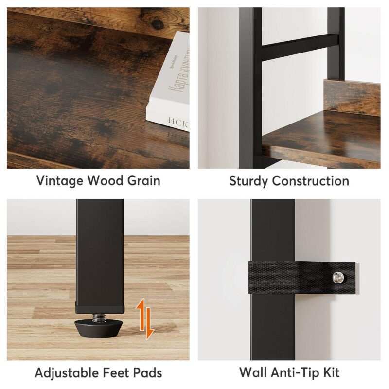 Tribesigns Brown Metal 5 -Shelf Ladder Bookcase ( 47.24-Inches W x 70.87-Inches H x 11.81-Inches D ) Unfinished - Image 4
