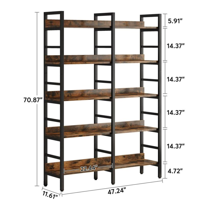 Tribesigns Brown Metal 5 -Shelf Ladder Bookcase ( 47.24-Inches W x 70.87-Inches H x 11.81-Inches D ) Unfinished - Image 12