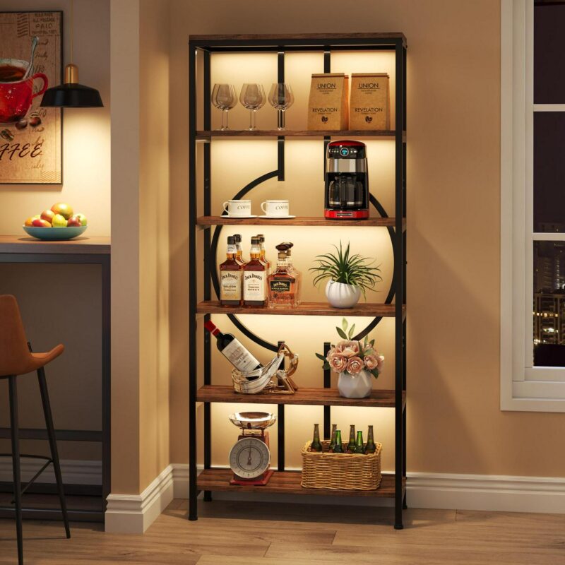 Tribesigns Earlimart Brown Metal 5 -Shelf Bookcase ( 27.56-in W x 70.87-in H x 11.81-in D ) Finished - Image 4