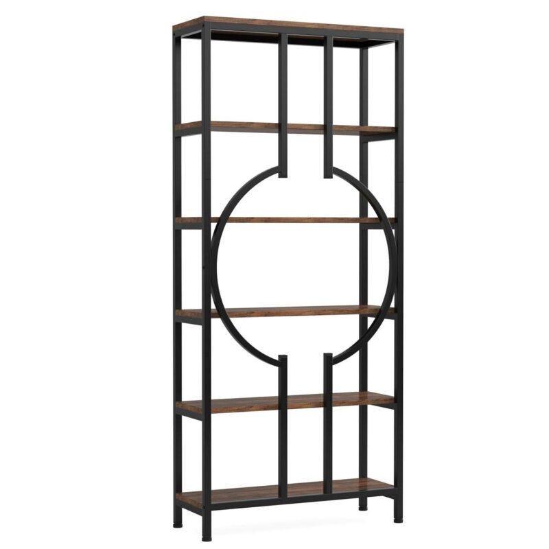 Tribesigns Earlimart Brown Metal 5 -Shelf Bookcase ( 27.56-in W x 70.87-in H x 11.81-in D ) Finished - Image 14