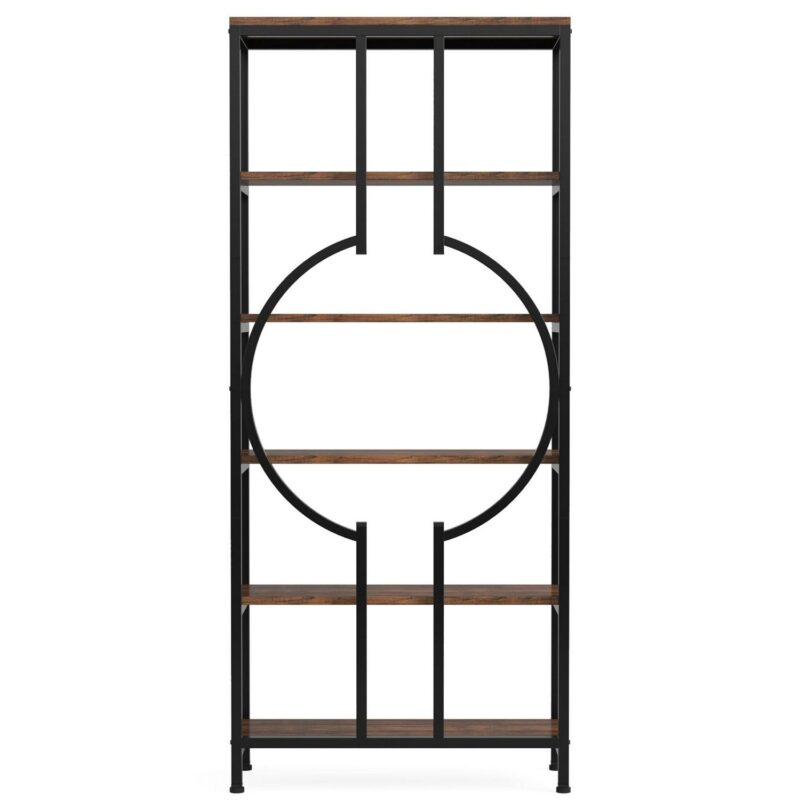 Tribesigns Earlimart Brown Metal 5 -Shelf Bookcase ( 27.56-in W x 70.87-in H x 11.81-in D ) Finished - Image 16