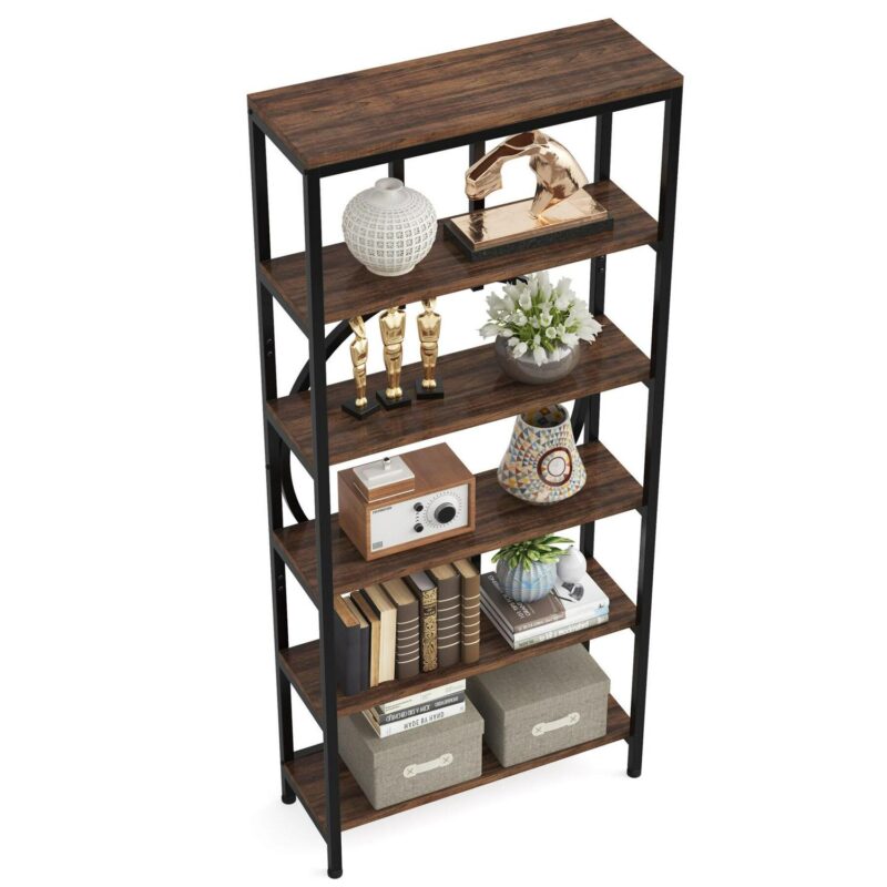 Tribesigns Earlimart Brown Metal 5 -Shelf Bookcase ( 27.56-in W x 70.87-in H x 11.81-in D ) Finished - Image 8