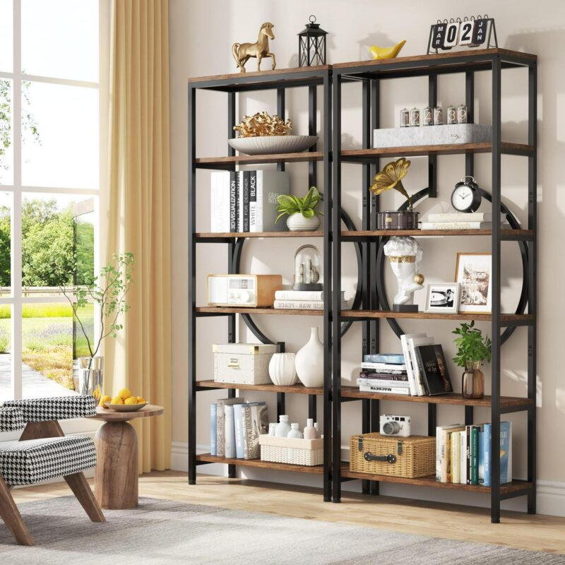 Tribesigns Earlimart Brown Metal 5 -Shelf Bookcase ( 27.56-in W x 70.87-in H x 11.81-in D ) Finished - Image 2