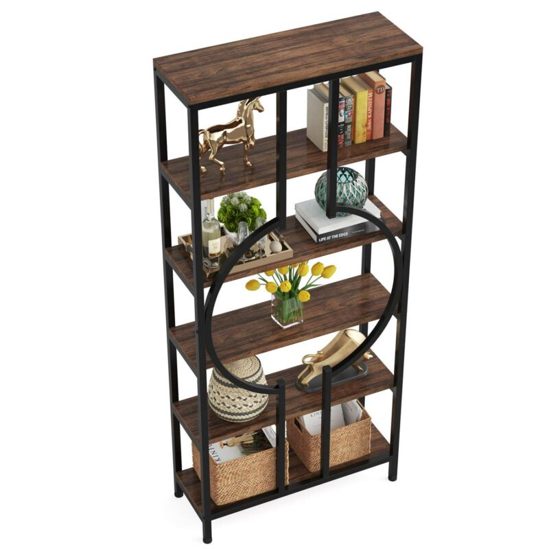 Tribesigns Earlimart Brown Metal 5 -Shelf Bookcase ( 27.56-in W x 70.87-in H x 11.81-in D ) Finished - Image 18
