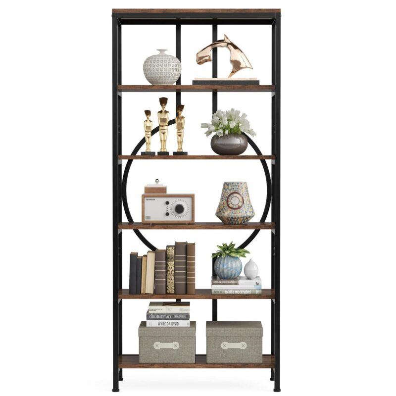 Tribesigns Earlimart Brown Metal 5 -Shelf Bookcase ( 27.56-in W x 70.87-in H x 11.81-in D ) Finished - Image 10