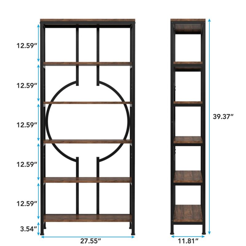 Tribesigns Earlimart Brown Metal 5 -Shelf Bookcase ( 27.56-in W x 70.87-in H x 11.81-in D ) Finished - Image 17