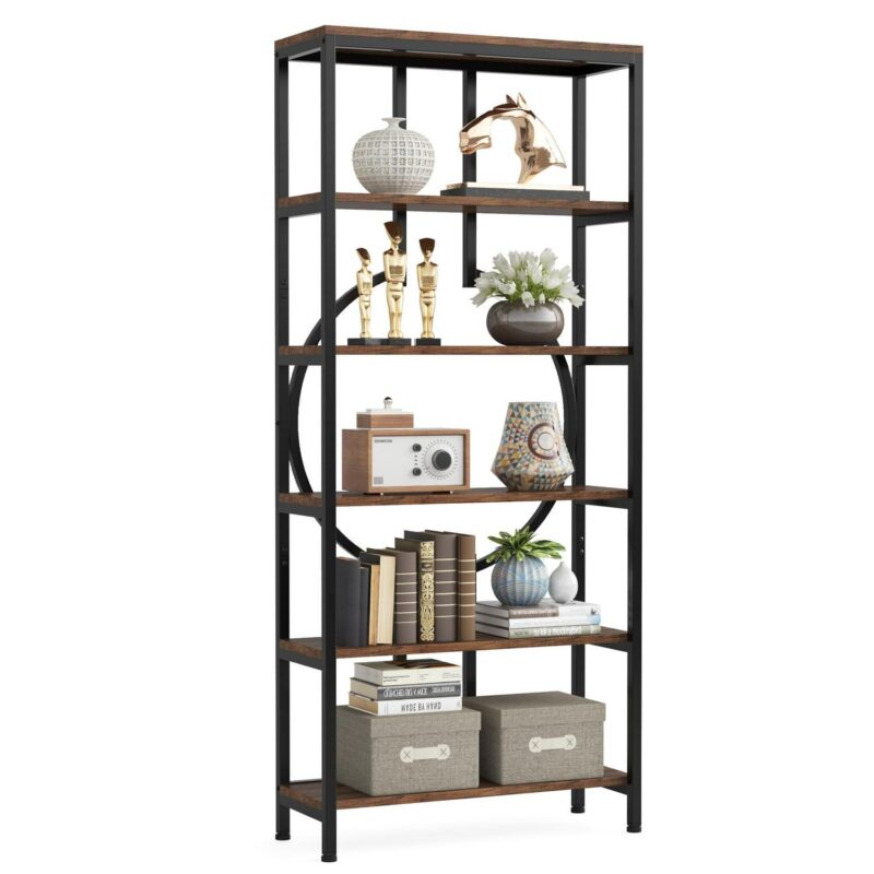 Tribesigns Earlimart Brown Metal 5 -Shelf Bookcase ( 27.56-in W x 70.87-in H x 11.81-in D ) Finished - Image 9