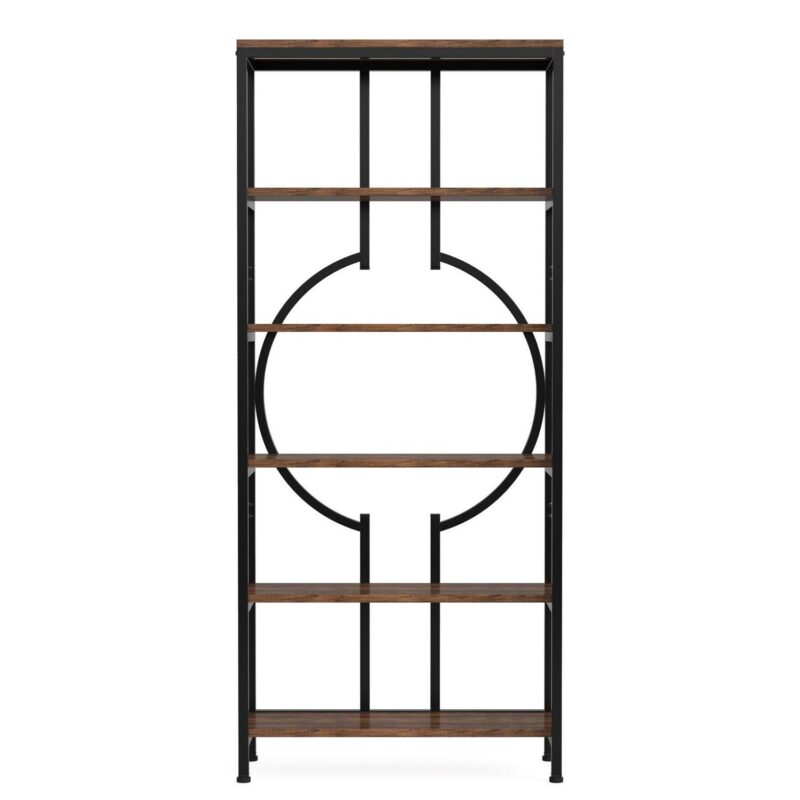 Tribesigns Earlimart Brown Metal 5 -Shelf Bookcase ( 27.56-in W x 70.87-in H x 11.81-in D ) Finished - Image 13