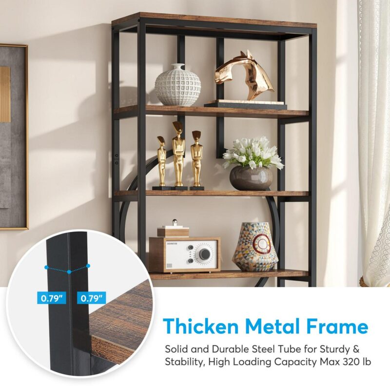 Tribesigns Earlimart Brown Metal 5 -Shelf Bookcase ( 27.56-in W x 70.87-in H x 11.81-in D ) Finished - Image 7