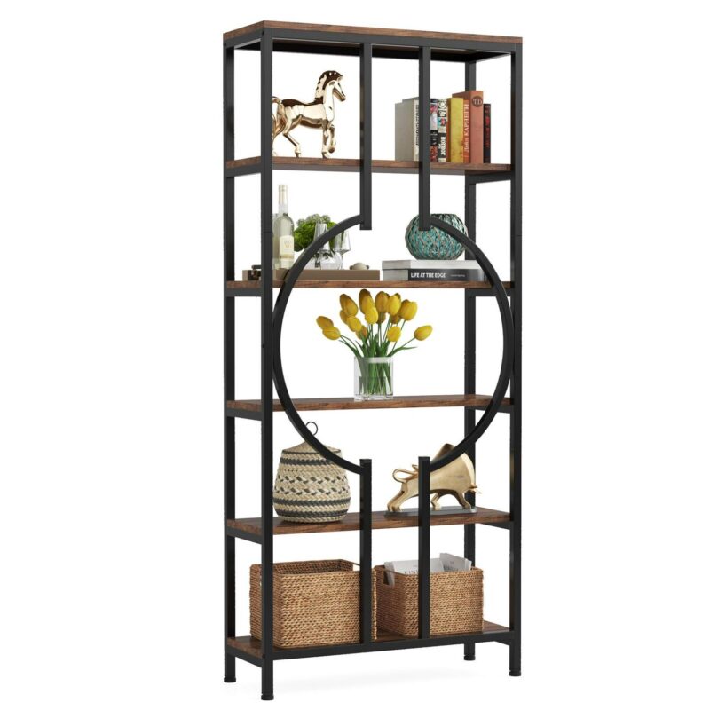 Tribesigns Earlimart Brown Metal 5 -Shelf Bookcase ( 27.56-in W x 70.87-in H x 11.81-in D ) Finished - Image 12