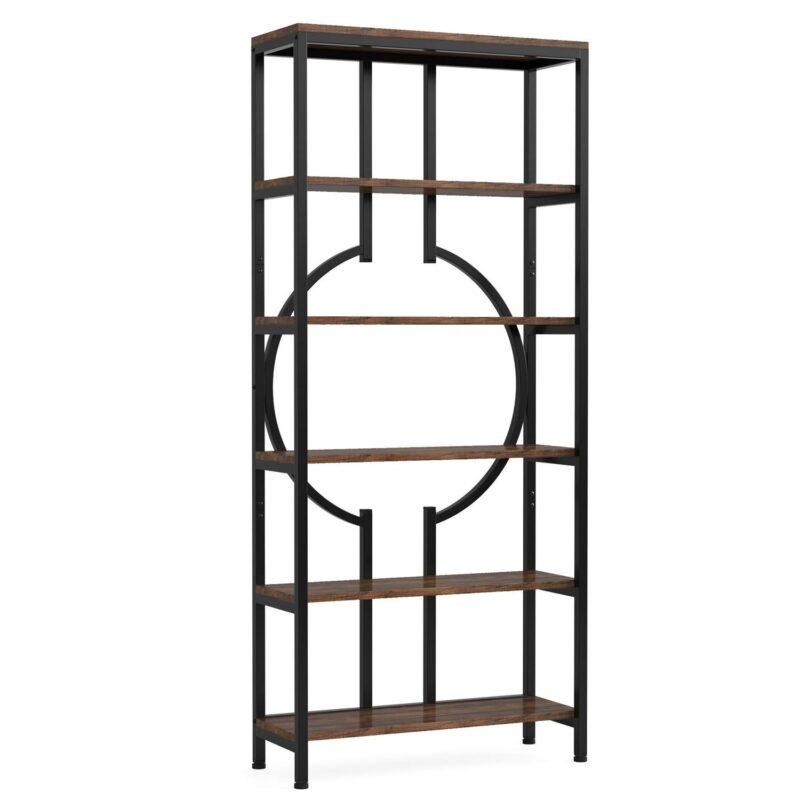 Tribesigns Earlimart Brown Metal 5 -Shelf Bookcase ( 27.56-in W x 70.87-in H x 11.81-in D ) Finished - Image 15