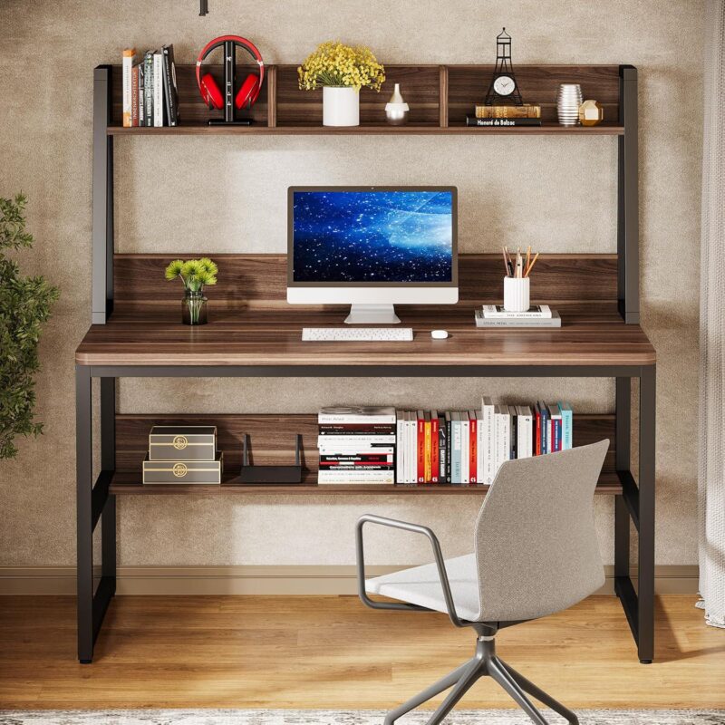 Tribesigns Hoga-C0037 47.24-Inches Brown Modern/Contemporary Computer desk Hutch Included - Image 3