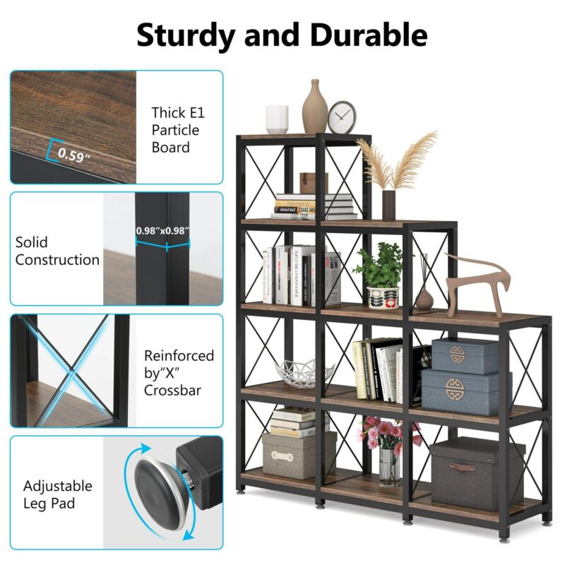 Tribesigns Hoga-U0050 Brown Metal Bookcase ( 45.66-in W x 51.57-in H x 11.81-in D ) Painted - Image 8