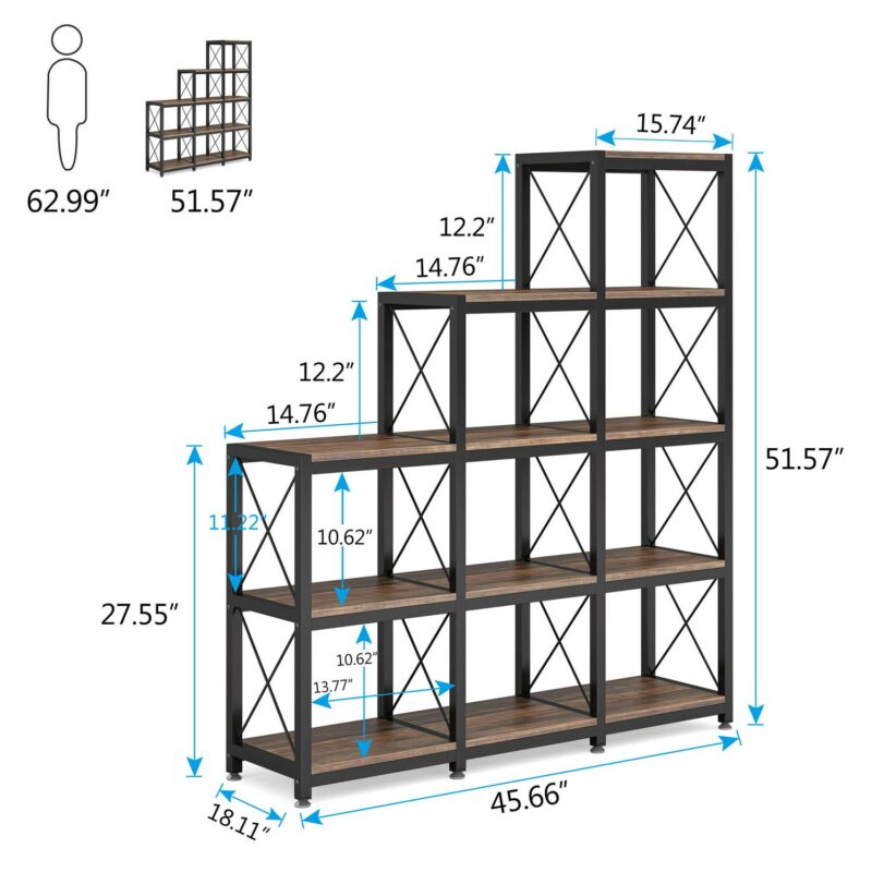 Tribesigns Hoga-U0050 Brown Metal Bookcase ( 45.66-in W x 51.57-in H x 11.81-in D ) Painted - Image 9