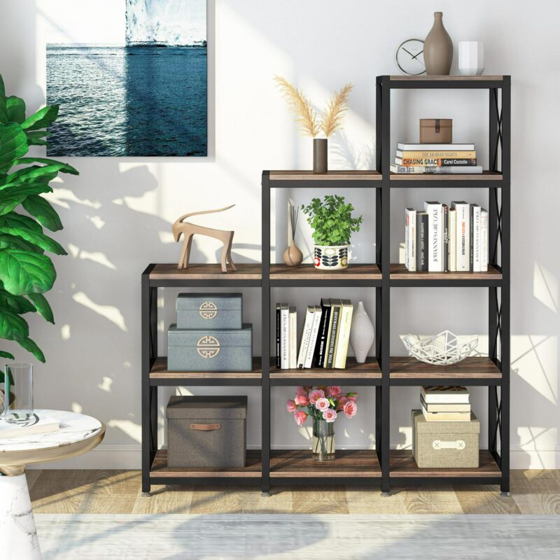Tribesigns Hoga-U0050 Brown Metal Bookcase ( 45.66-in W x 51.57-in H x 11.81-in D ) Painted - Image 5