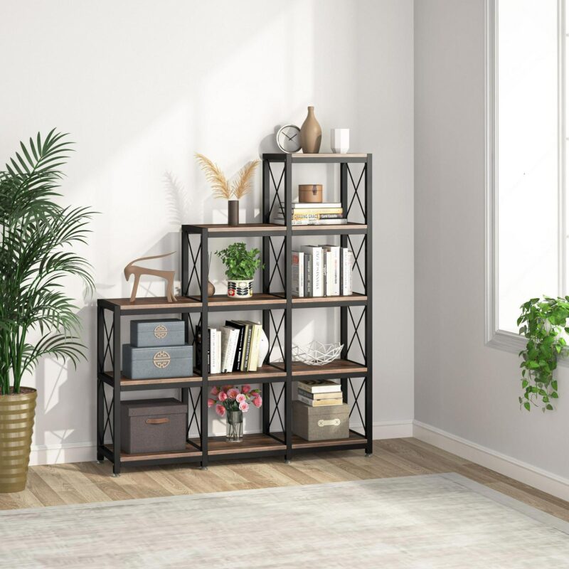 Tribesigns Hoga-U0050 Brown Metal Bookcase ( 45.66-in W x 51.57-in H x 11.81-in D ) Painted - Image 4