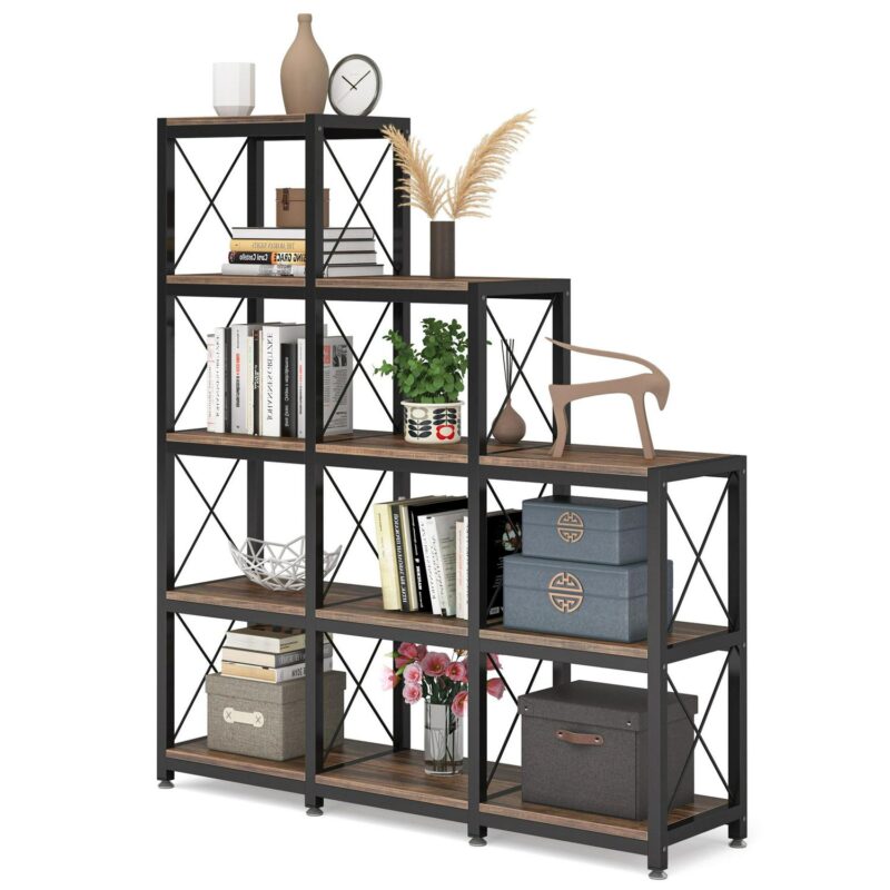 Tribesigns Hoga-U0050 Brown Metal Bookcase ( 45.66-in W x 51.57-in H x 11.81-in D ) Painted