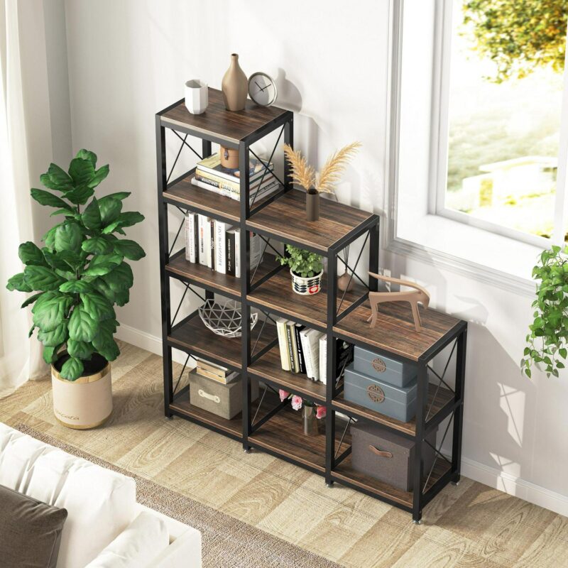 Tribesigns Hoga-U0050 Brown Metal Bookcase ( 45.66-in W x 51.57-in H x 11.81-in D ) Painted - Image 7