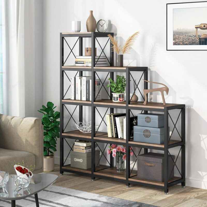 Tribesigns Hoga-U0050 Brown Metal Bookcase ( 45.66-in W x 51.57-in H x 11.81-in D ) Painted - Image 2