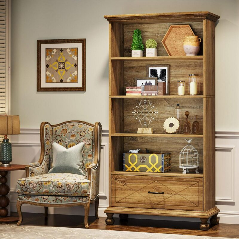 Tribesigns Oak Particleboard 4 -Shelf Bookcase ( 33.46-Inches W x 70.87-Inches H x 13.78-Inches D ) Painted - Image 6
