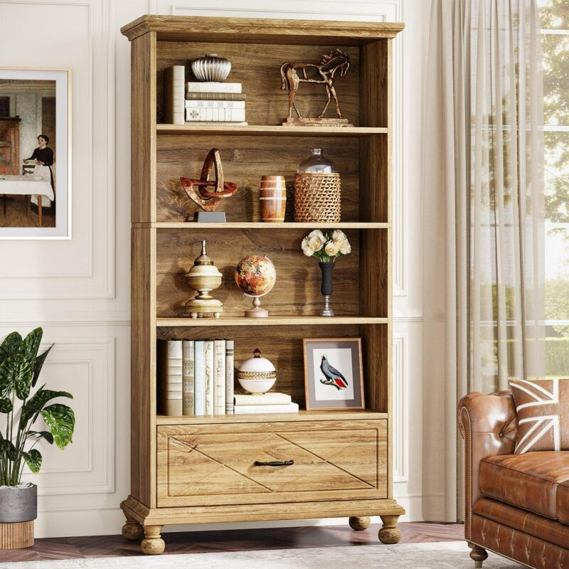 Tribesigns Oak Particleboard 4 -Shelf Bookcase ( 33.46-Inches W x 70.87-Inches H x 13.78-Inches D ) Painted - Image 4