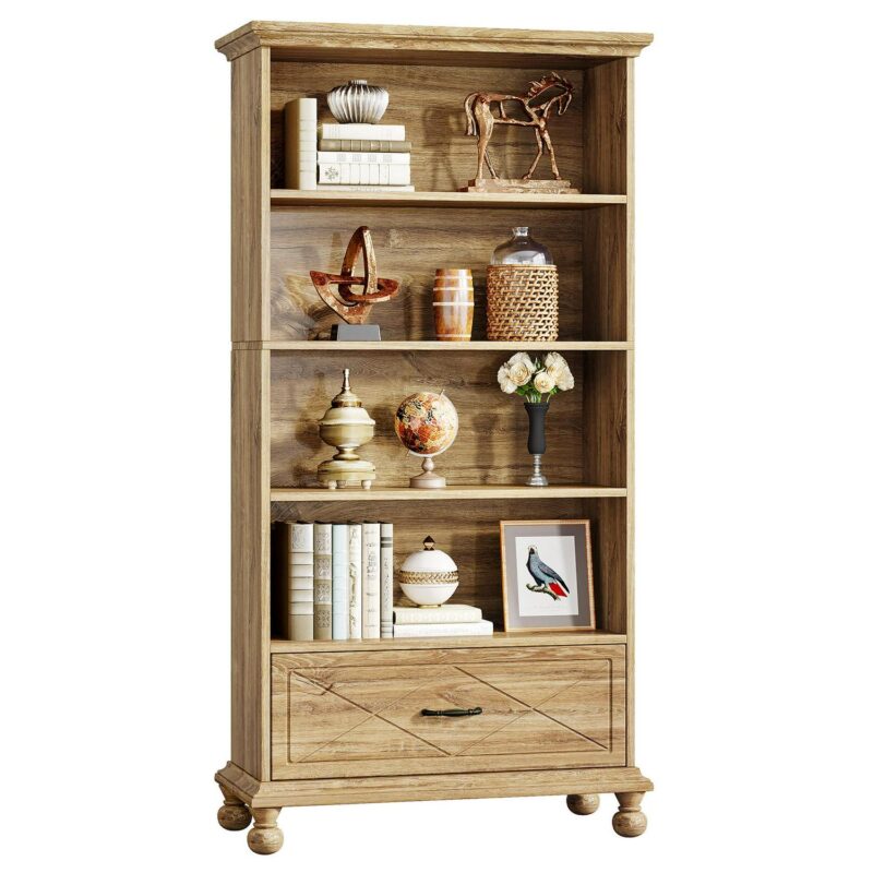 Tribesigns Oak Particleboard 4 -Shelf Bookcase ( 33.46-Inches W x 70.87-Inches H x 13.78-Inches D ) Painted