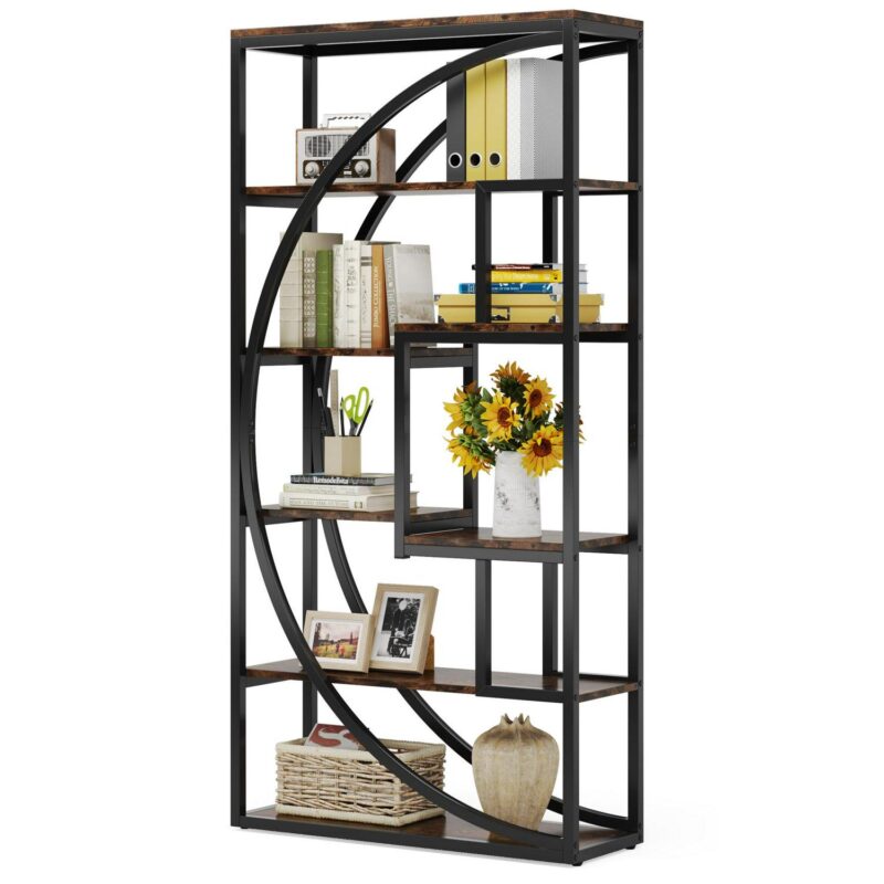 Tribesigns Rustic Brown Metal 5 -Shelf Bookcase ( 31.49-Inches W x 70.47-Inches H x 11.81-Inches D ) Painted