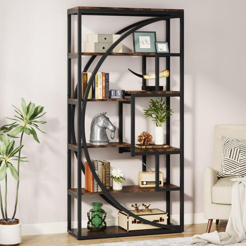 Tribesigns Rustic Brown Metal 5 -Shelf Bookcase ( 31.49-Inches W x 70.47-Inches H x 11.81-Inches D ) Painted - Image 2