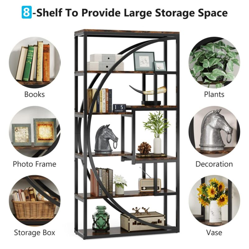Tribesigns Rustic Brown Metal 5 -Shelf Bookcase ( 31.49-Inches W x 70.47-Inches H x 11.81-Inches D ) Painted - Image 6