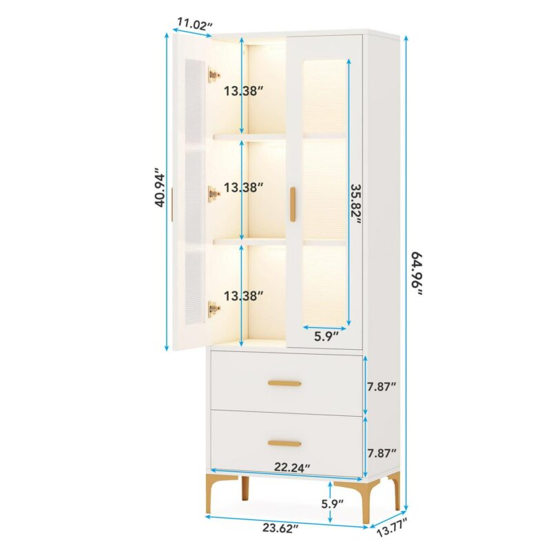 Tribesigns White Gold Metal 3 -Shelf Bookcase with Doors ( 23.62-Inches W x 64.96-Inches H x 13.77-Inches D ) Unfinished - Image 9