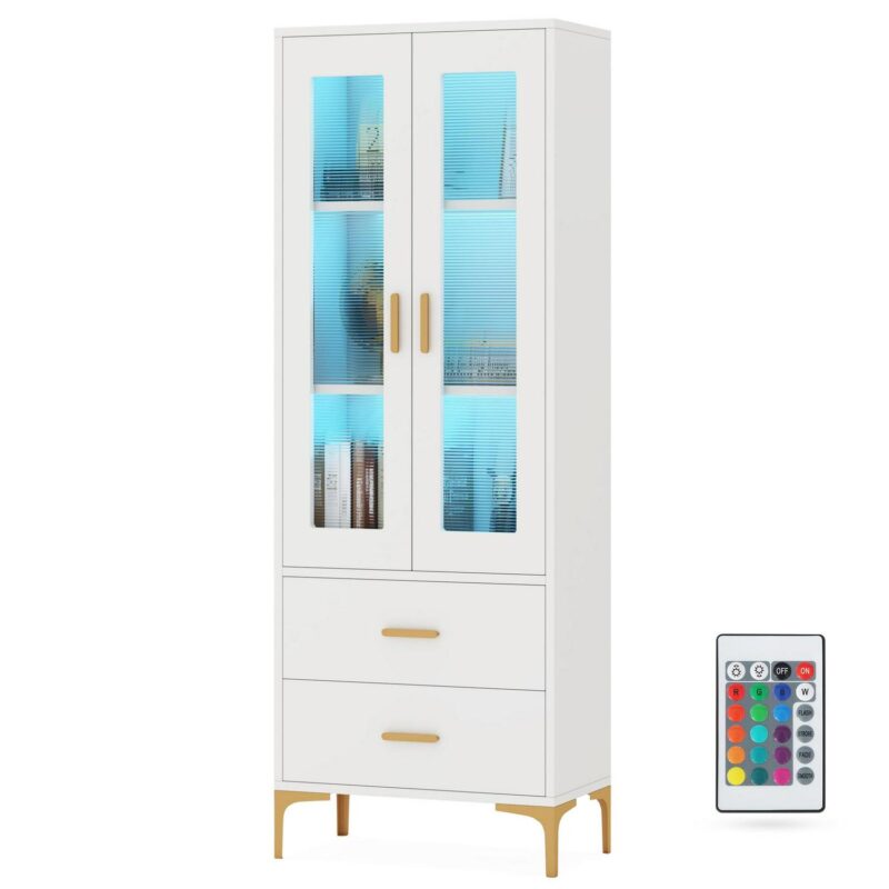 Tribesigns White Gold Metal 3 -Shelf Bookcase with Doors ( 23.62-Inches W x 64.96-Inches H x 13.77-Inches D ) Unfinished