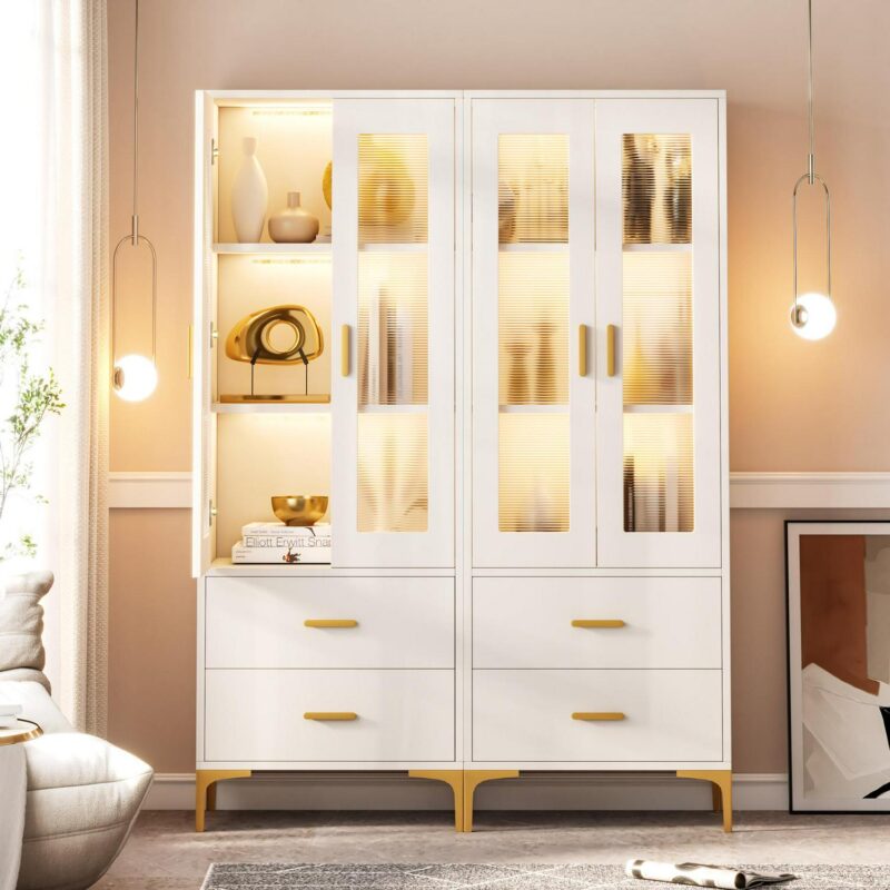 Tribesigns White Gold Metal 3 -Shelf Bookcase with Doors ( 23.62-Inches W x 64.96-Inches H x 13.77-Inches D ) Unfinished - Image 3