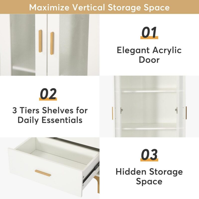 Tribesigns White Gold Metal 3 -Shelf Bookcase with Doors ( 23.62-Inches W x 64.96-Inches H x 13.77-Inches D ) Unfinished - Image 5