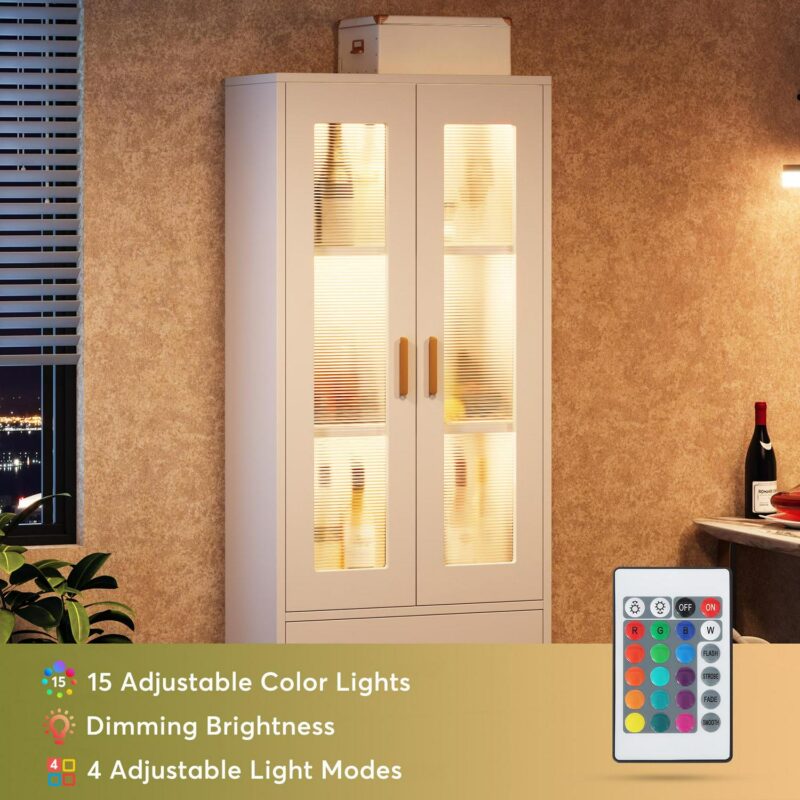 Tribesigns White Gold Metal 3 -Shelf Bookcase with Doors ( 23.62-Inches W x 64.96-Inches H x 13.77-Inches D ) Unfinished - Image 4