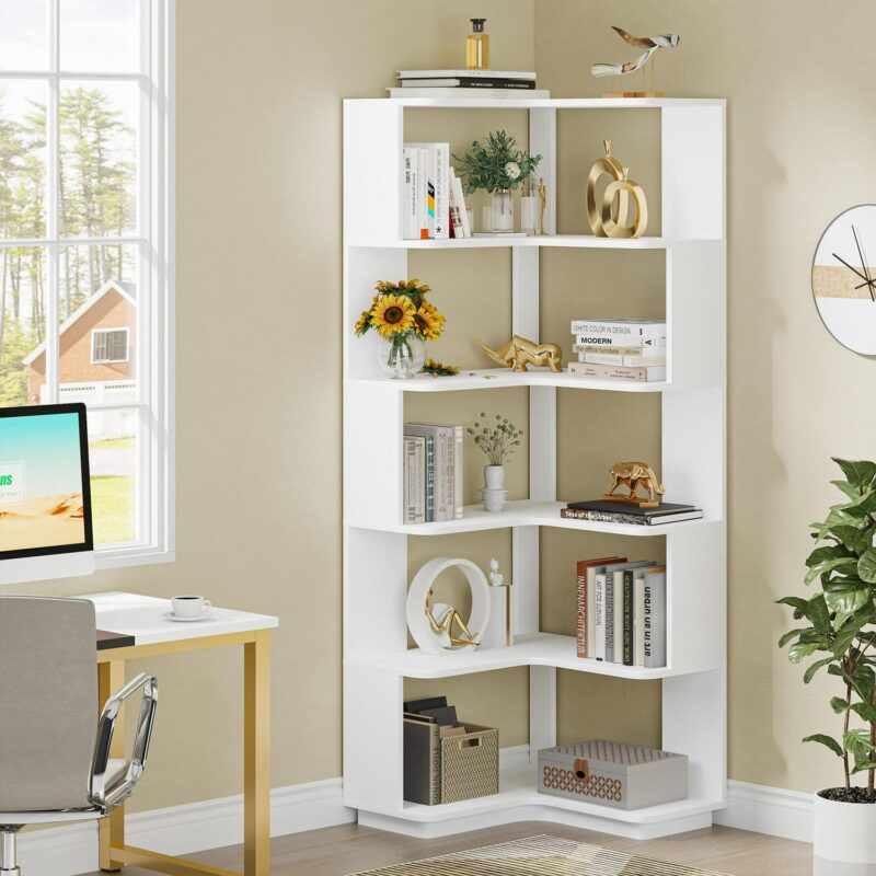 Tribesigns White MDF 6 -Shelf Bookcase ( 23.62-in W x 64.95-in H x 23.62-in D ) Finished - Image 3