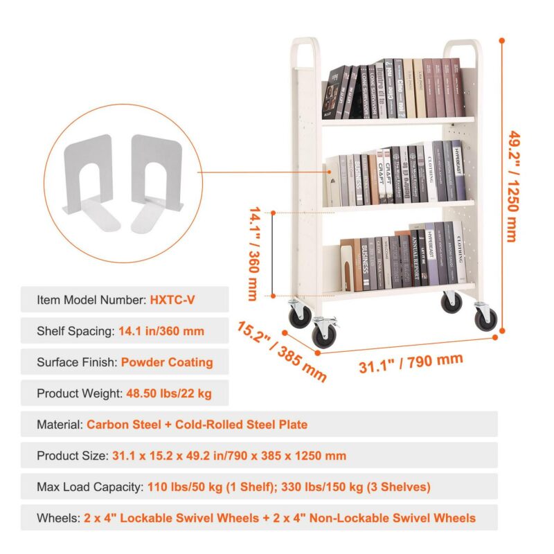 VEVOR White Metal 3 -Shelf Bookcase ( 15.2-in W x 49.2-in H x 31.1-in D ) Painted - Image 3