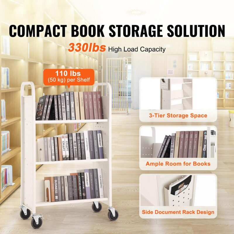 VEVOR White Metal 3 -Shelf Bookcase ( 15.2-in W x 49.2-in H x 31.1-in D ) Painted - Image 6