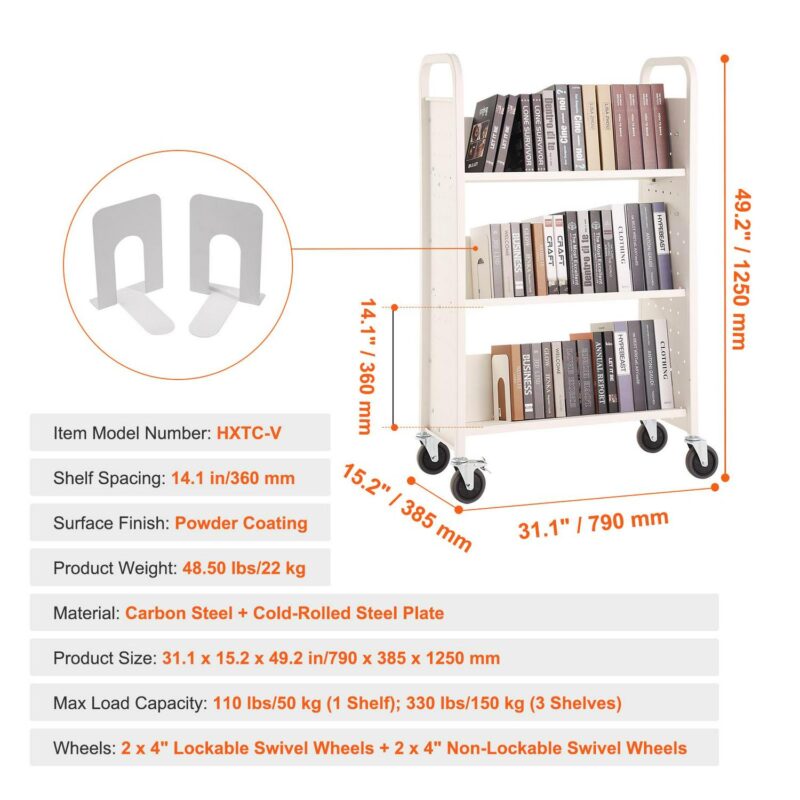 VEVOR White Metal 3 -Shelf Bookcase ( 15.2-in W x 49.2-in H x 31.1-in D ) Painted - Image 5