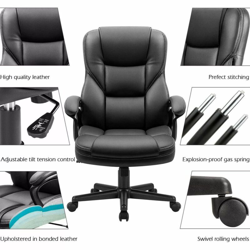 Vineego High Back PU Leather Executive Office Desk Chair Adjustable Ergonomic swivel Computer Chair with Lumbar Support and Armrest - Image 4