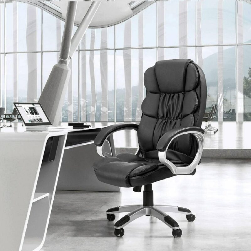 Vineego Leather High Back Office Chair Ergonomic Executive Office Chair Swivel Computer Desk Chair Lumbar Support Soft Cushioned Padded Arms - Image 2